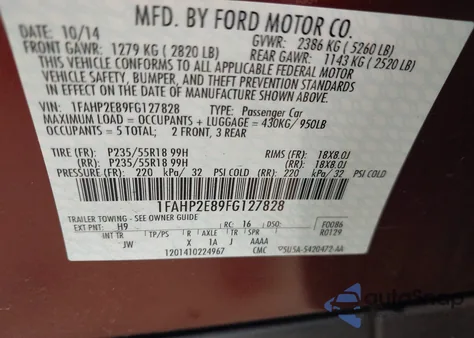 2015 Ford Taurus Sel из США, поврежденный, VIN 1FAHP2E89FG127828